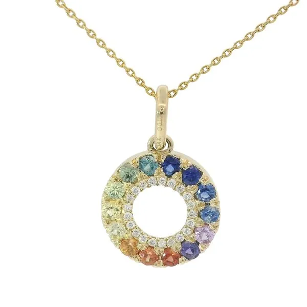 14K Yellow Gold Round Multi-Color Sapphire Pendant with 16" Non-Dia Cut Cable Chain Chipper's Jewelry Bonney Lake, WA