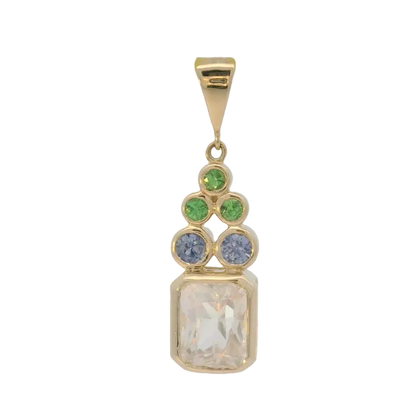 14K Yellow Gold Moonstone, Sapphire, Tsavorite Pendant with 18" Classic Singapore Chain Image 2 Chipper's Jewelry Bonney Lake, WA