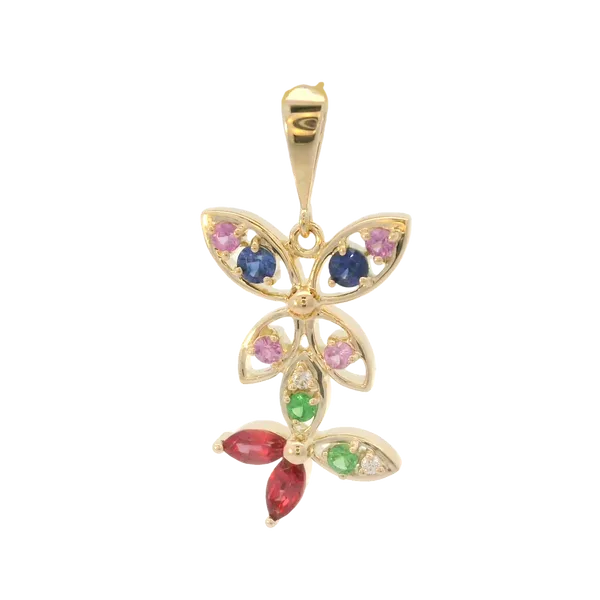 14K Yellow Gold Butterfly/Multi-Stone Pendant with 18" Box Chain Image 2 Chipper's Jewelry Bonney Lake, WA