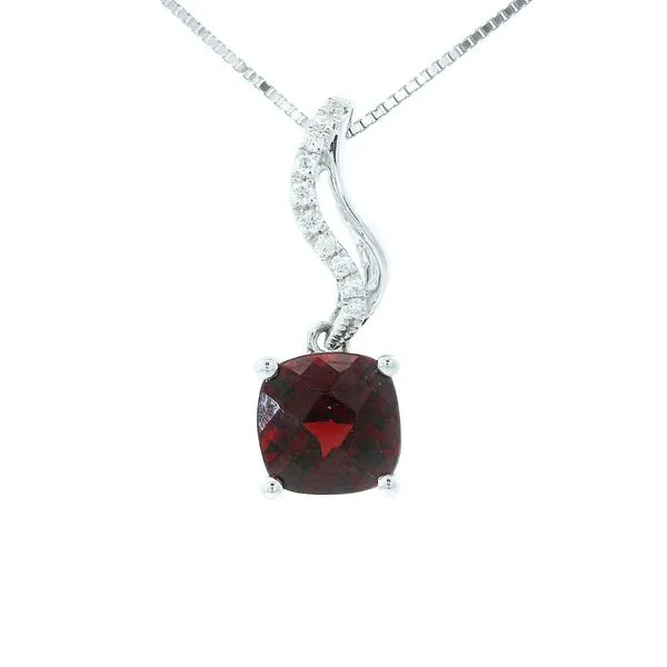 14K White Gold Garnet/Diamond Drop Pendant Chipper's Jewelry Bonney Lake, WA