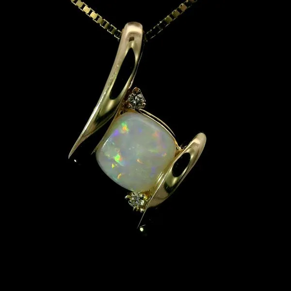14K Yellow Gold Opal Diamond Pendant Chipper's Jewelry Bonney Lake, WA