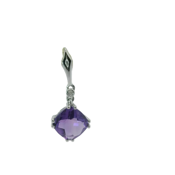 14K White Gold Amethyst Diamond Pendant Image 2 Chipper's Jewelry Bonney Lake, WA