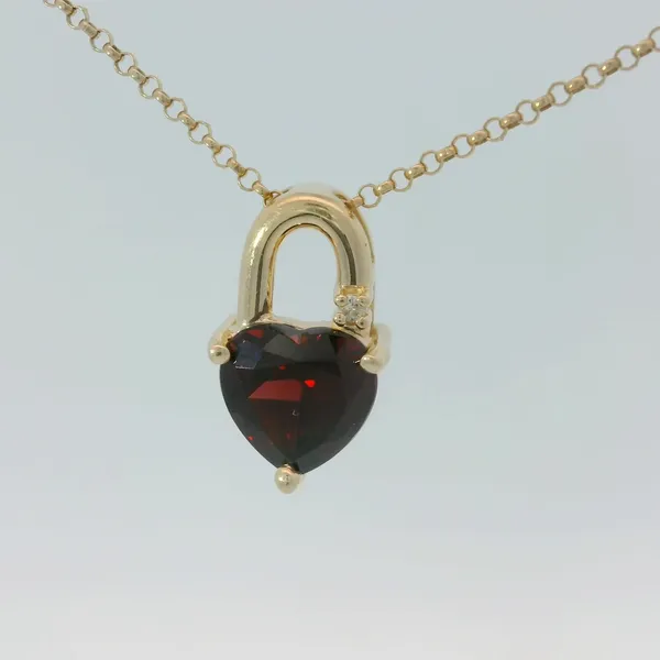 14KW Garnet/Diamond Pendant w/18