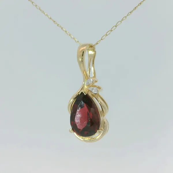 14KY Garnet/Diamond Pendant with Enhancer Bail w/18\ Fine...