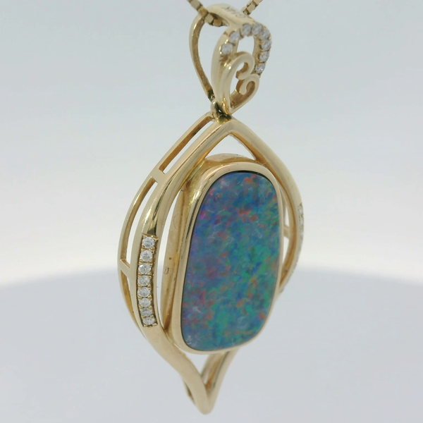 Opal Doublet Freeform Pendant in 14K Yellow Gold Image 4 Chipper's Jewelry Bonney Lake, WA