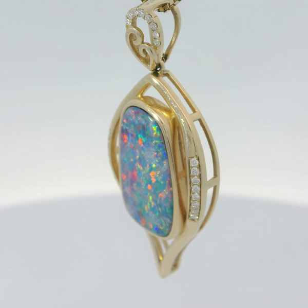 Opal Doublet Freeform Pendant in 14K Yellow Gold Image 5 Chipper's Jewelry Bonney Lake, WA