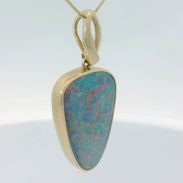 Opal Doublet Freeform Pendant in 14K Yellow Gold Image 5 Chipper's Jewelry Bonney Lake, WA