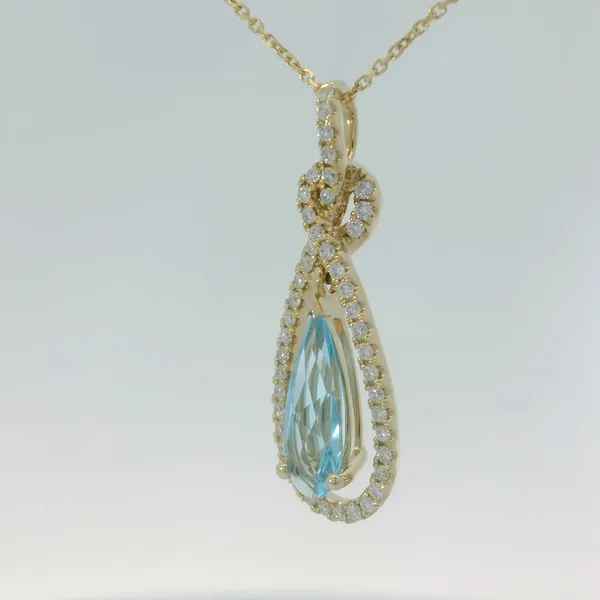 14KY 4x11 Pear Blue Topaz Diamond Pendant Image 4 Chipper's Jewelry Bonney Lake, WA