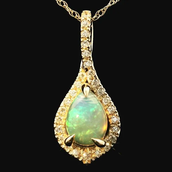 14KY Opal Diamond Pendant w/16'-18