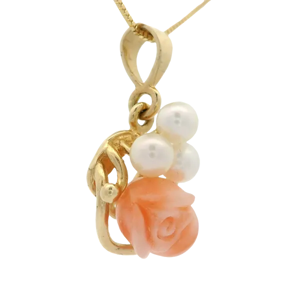 14KY Coral Pearl Pendant w/ 18