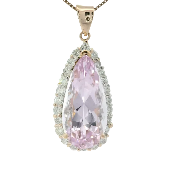 14KR Kunzite Diamond Pendant w/10KR 18