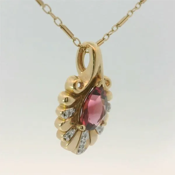 14KY Pink Tourmaline Diamond Pendant w/18