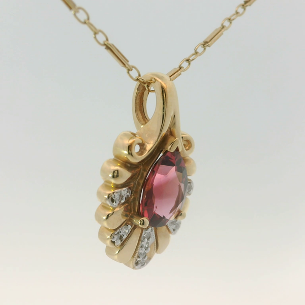 14K Yellow Gold Pink Tourmaline Diamond Pendant Image 3 Chipper's Jewelry Bonney Lake, WA
