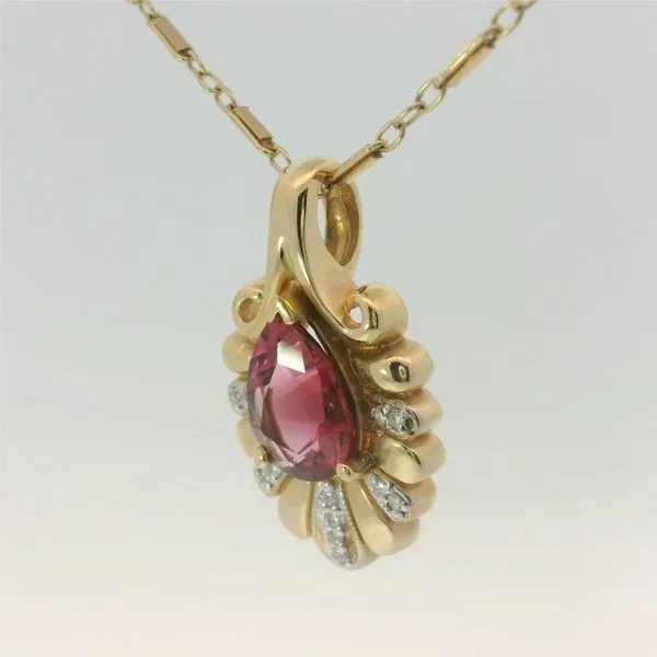 14KY Pink Tourmaline Diamond Pendant w/18