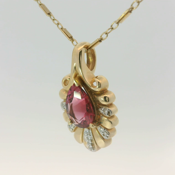 14K Yellow Gold Pink Tourmaline Diamond Pendant Image 4 Chipper's Jewelry Bonney Lake, WA