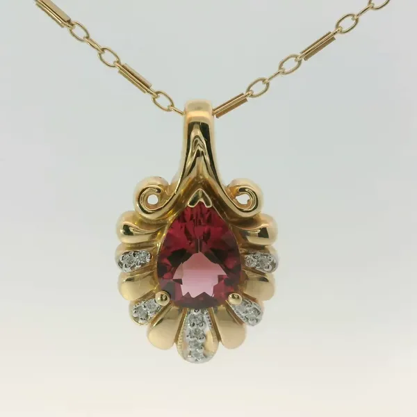 14KY Pink Tourmaline Diamond Pendant w/18