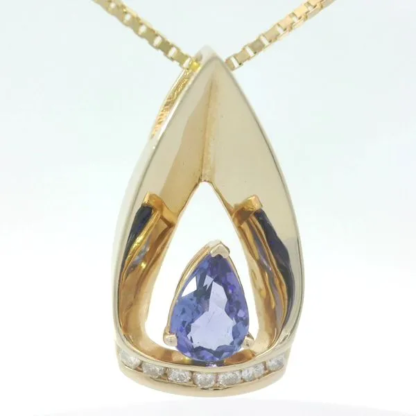 14KY Tanzanite Diamond Pendant w/14KY 18