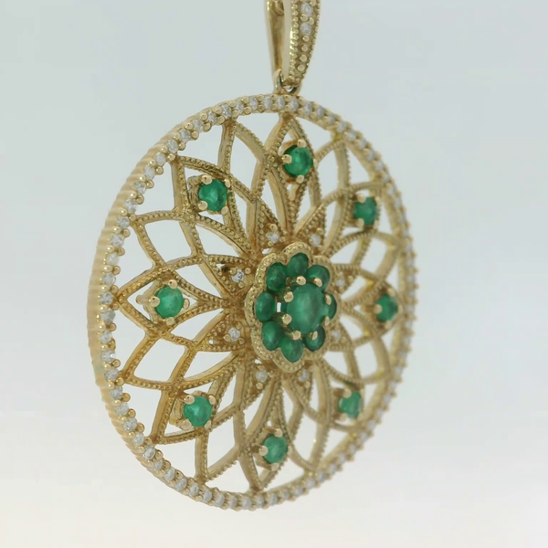 Emerald Diamond Flower Circle Pendant in 14K Yellow Gold Image 3 Chipper's Jewelry Bonney Lake, WA