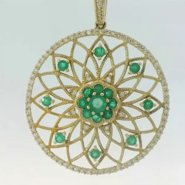 14KY Emerald Diamond Flower Circle Pendant Chipper's Jewelry Bonney Lake, WA