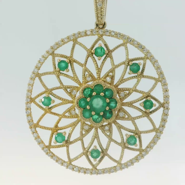 Emerald Diamond Flower Circle Pendant in 14K Yellow Gold Chipper's Jewelry Bonney Lake, WA
