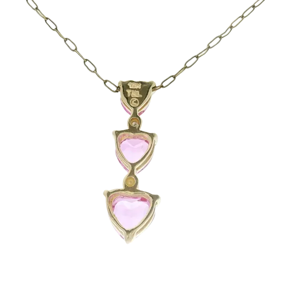 10KY Synthetic Pink Tourmaline Heart Pendant w/16