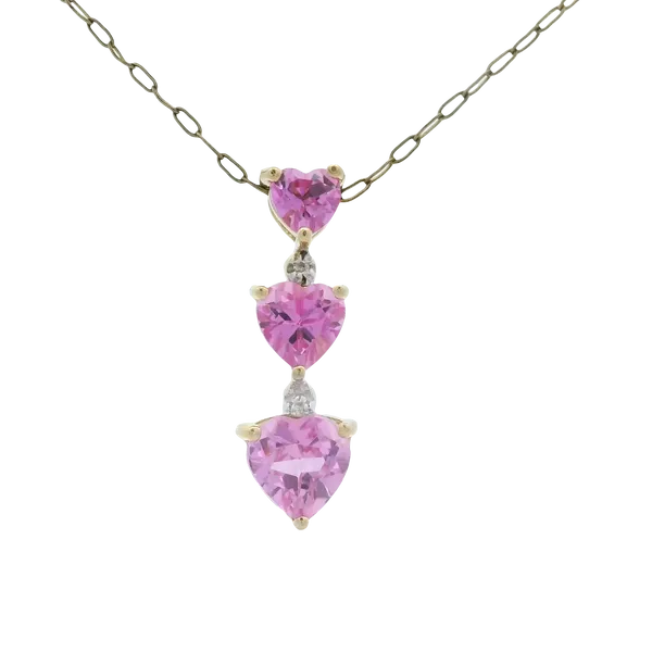 10KY Synthetic Pink Tourmaline Heart Pendant w/16