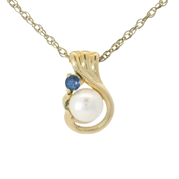 14KY Pearl Sapphire Pendant w/16