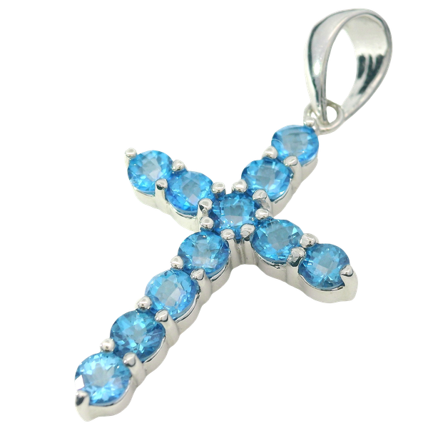 Glacier Blue Topaz Sterling Silver Cross Pendant Chipper's Jewelry Bonney Lake, WA