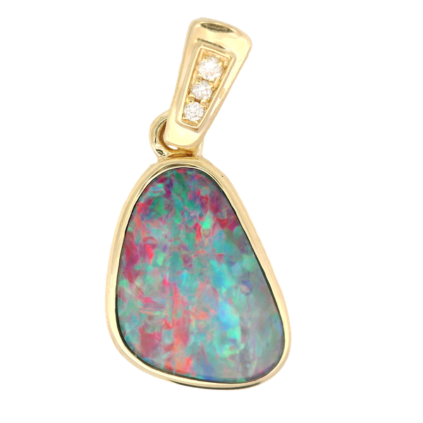 Opal Doublet 2.01ct & Diamond .02ctw 14kt Yellow Gold Pendant Chipper's Jewelry Bonney Lake, WA