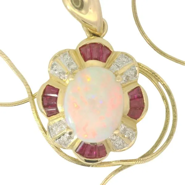14KY Opal Ruby Diamond Pendant w/18
