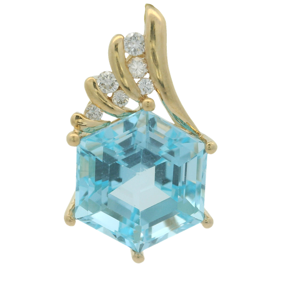 14K Yellow Gold Blue Topaz and Diamond Pendant Chipper's Jewelry Bonney Lake, WA