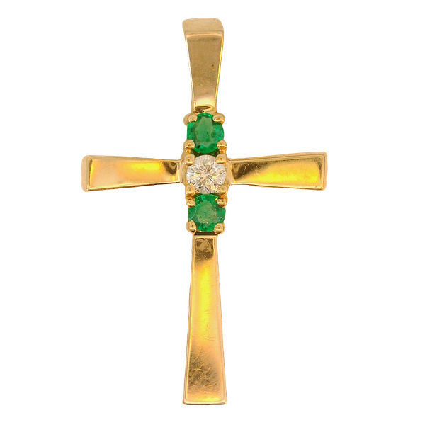 14K Yellow Gold Emerald and Diamond Cross Pendant Chipper's Jewelry Bonney Lake, WA