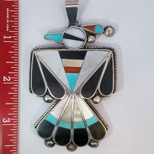 Sterling Silver Zuni Large Thunderbird Pendant with Inlaid Gemstones Image 2 Chipper's Jewelry Bonney Lake, WA