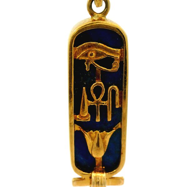 18KY Lapis Lazuli Cartouche. Approx 32.23mm x 9.35 x 3.65mm (excluding bail) Chipper's Jewelry Bonney Lake, WA