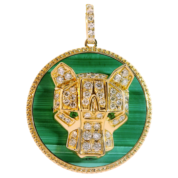 14KY Malachite Diamond Panther Pendant Chipper's Jewelry Bonney Lake, WA