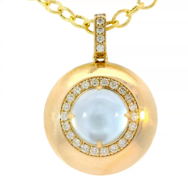 14K Yellow Gold Round Blue Topaz and Diamond Pendant Chipper's Jewelry Bonney Lake, WA