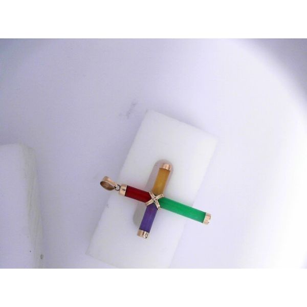 14KY Cross w/ Quench-Cracked and Dyed Quartz. Chipper's Jewelry Bonney Lake, WA