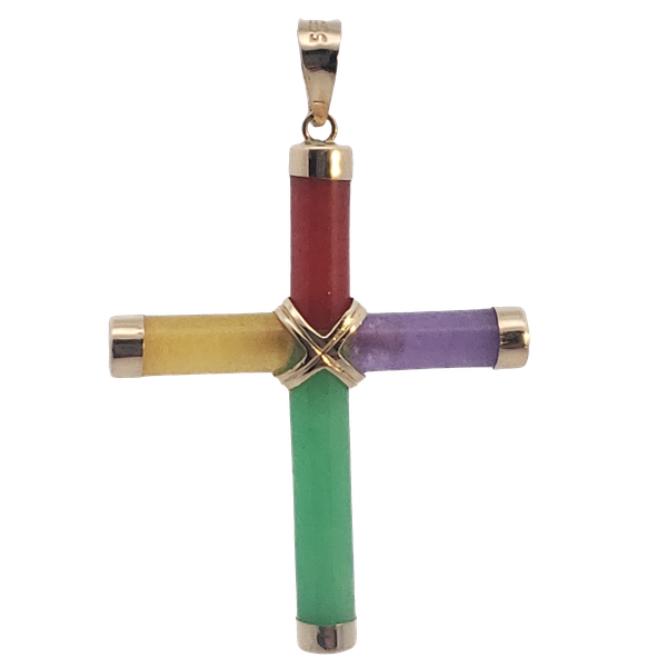14KY Cross w/ Quench-Cracked and Dyed Quartz. Chipper's Jewelry Bonney Lake, WA