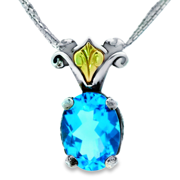 Sterling Silver 18K Gold Accent, Blue Topaz Pendant on an 18