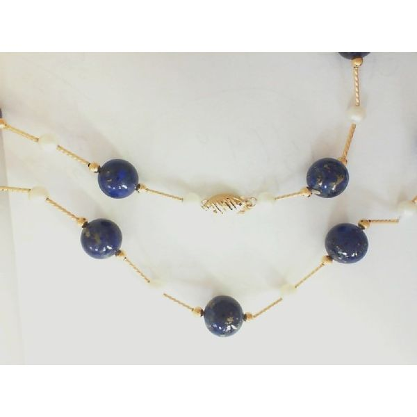 Lapis and Cultured Pearl Necklace with 14K Rondells Chipper's Jewelry Bonney Lake, WA