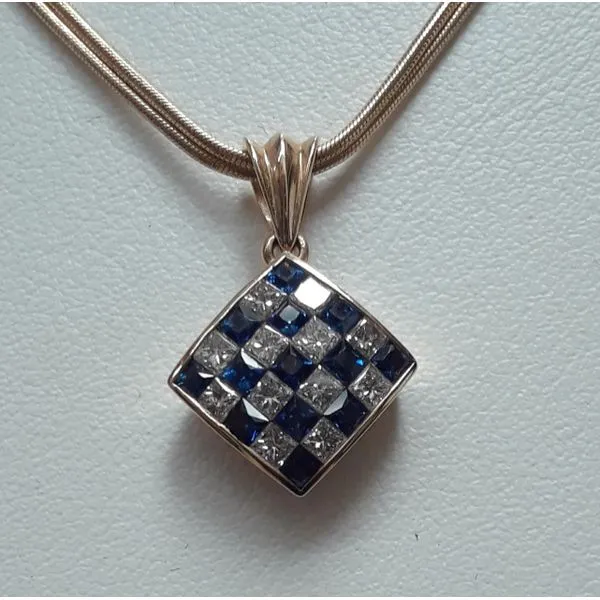 Princess Sapphire & Dia Checkered Necklace Chipper's Jewelry Bonney Lake, WA