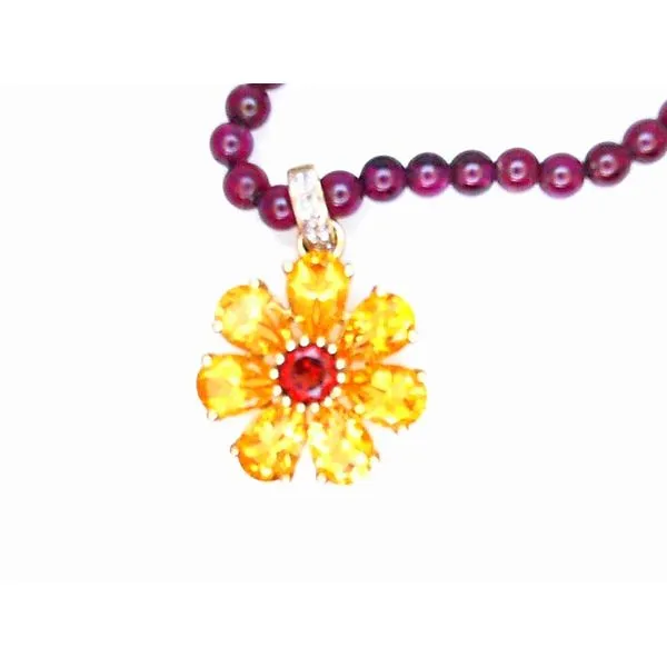 10K Yellow Gold Garnet Bead Necklace with Citrine Flower Enhancer Chipper's Jewelry Bonney Lake, WA