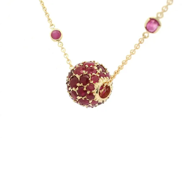 14K Yellow Gold Ruby Pave Ball Necklace Image 3 Chipper's Jewelry Bonney Lake, WA