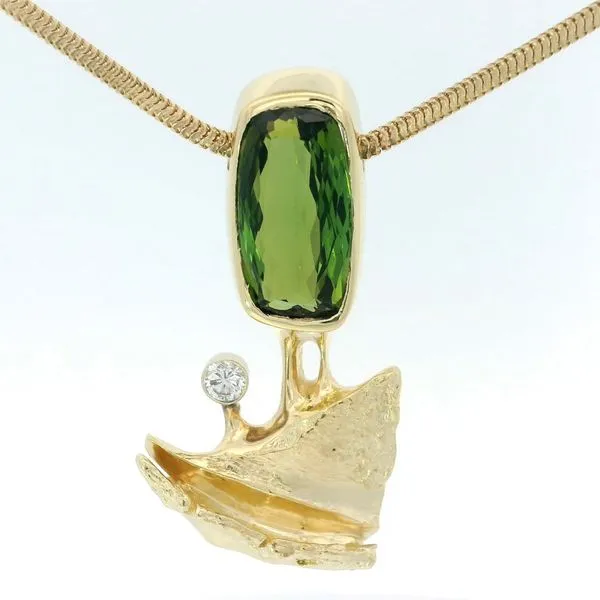 14K Yellow Gold Green Tourmaline Freeform Necklace Image 2 Chipper's Jewelry Bonney Lake, WA