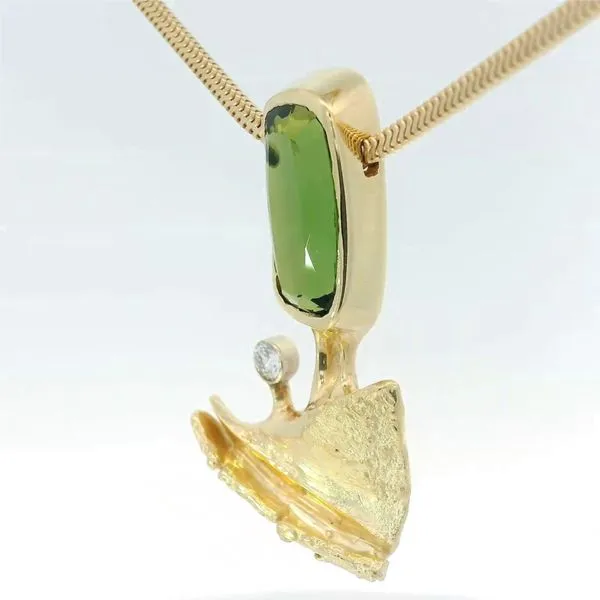 14K Yellow Gold Green Tourmaline Freeform Necklace Image 3 Chipper's Jewelry Bonney Lake, WA