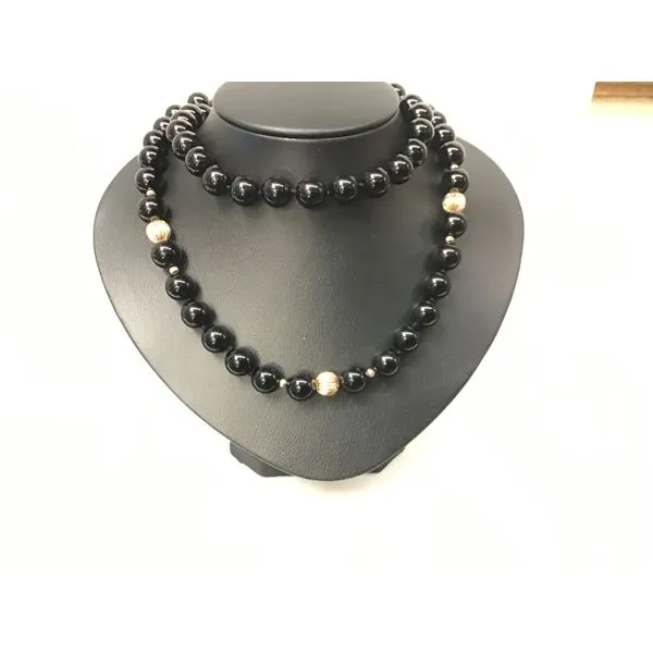 14K Yellow Gold Onyx Bead Necklace Image 2 Chipper's Jewelry Bonney Lake, WA
