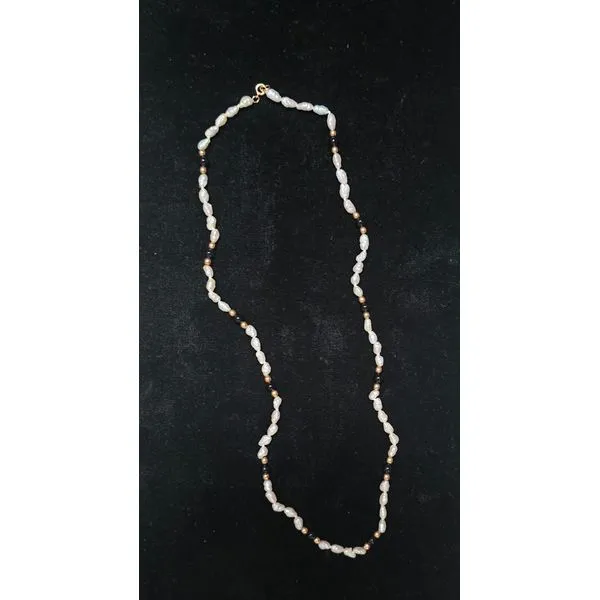14K Yellow Gold Cultured Pearl Necklace with Black Onyx and Gold Beads Chipper's Jewelry Bonney Lake, WA