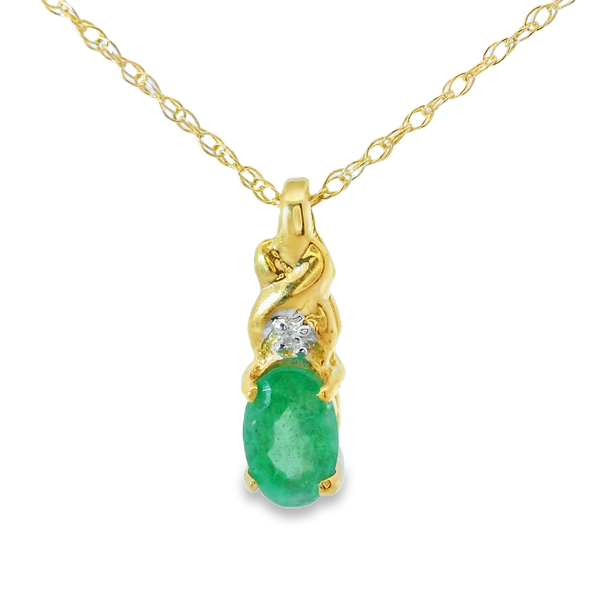 10KY Emerald and Diamond Necklace with 18 inch rope chain Chipper's Jewelry Bonney Lake, WA