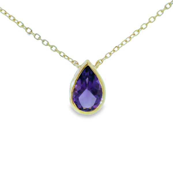 14K Yellow Gold Bezel Set Pear Amethyst Necklace Chipper's Jewelry Bonney Lake, WA