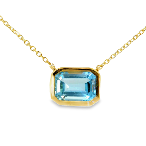 14K Yellow Gold Bezel Set Emerald Cut Blue Topaz Necklace Chipper's Jewelry Bonney Lake, WA